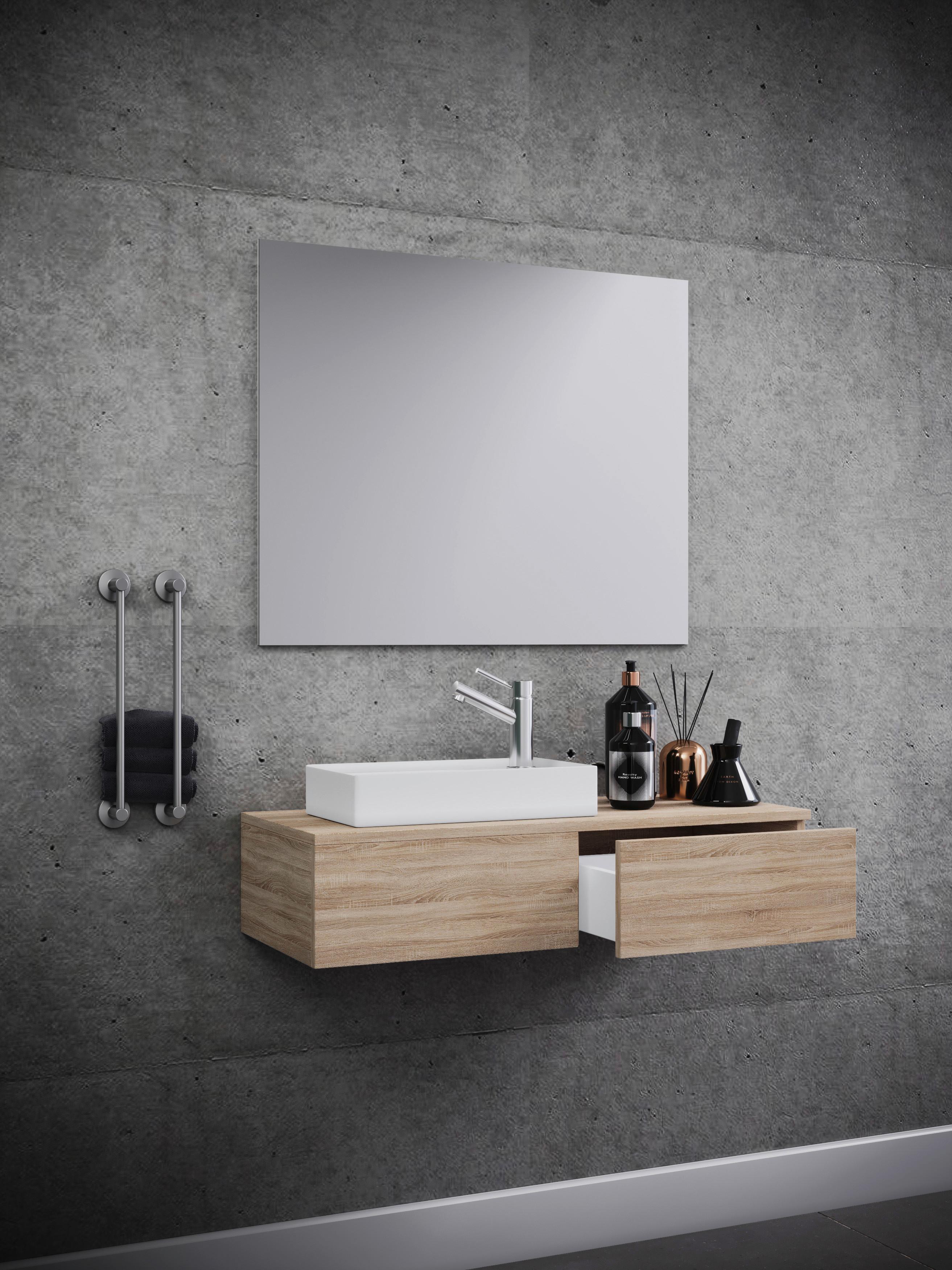 Kopalnica Gudas, Hrast - bela/hrast sonoma, Moderno, leseni material/keramika (85cm) - MID.YOU
