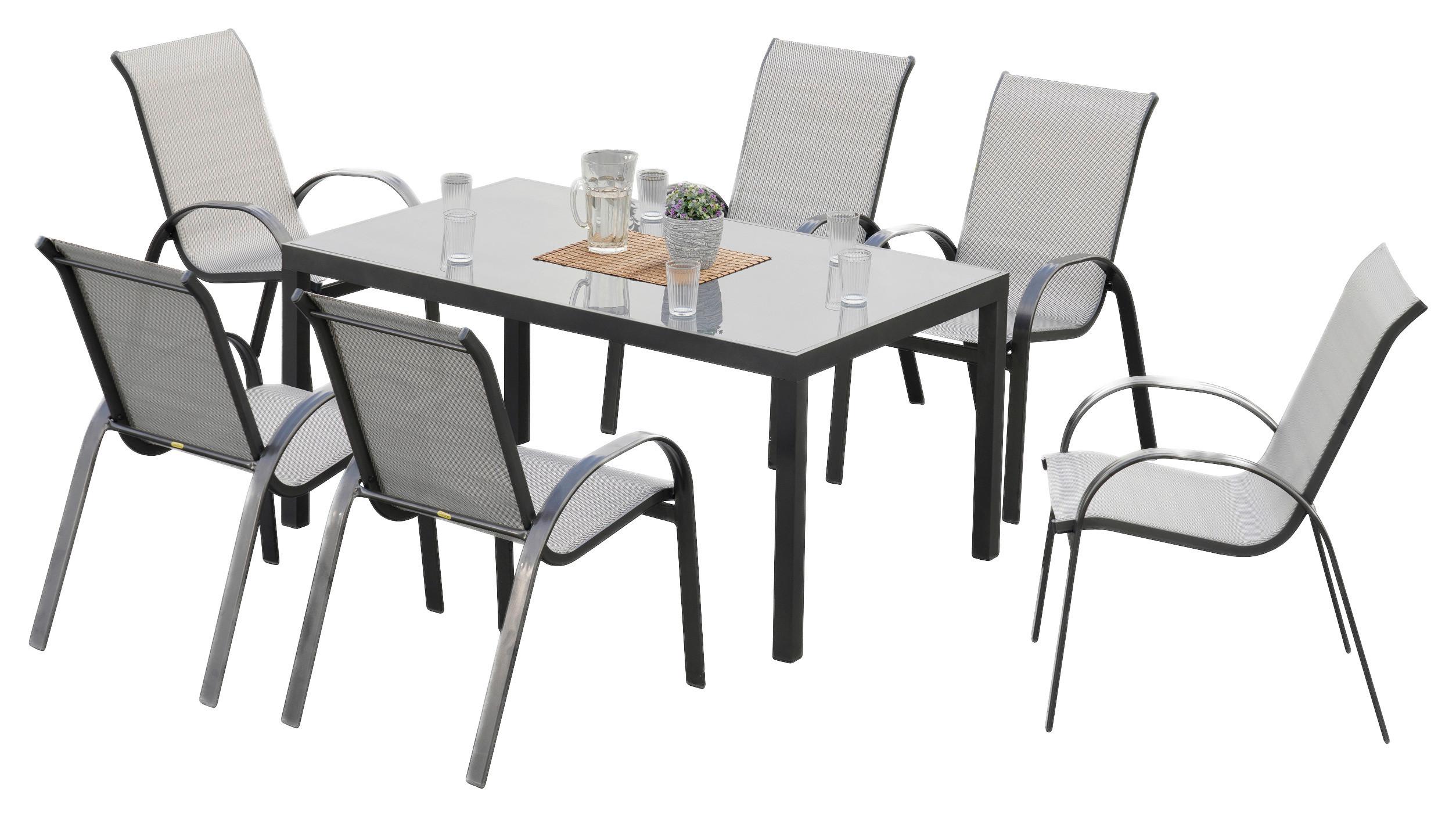 Gartenset Amalfi 7-tlg. Aluminium Silber/Schwarz - Silberfarben, MODERN, Textil/Metall - Gardenson