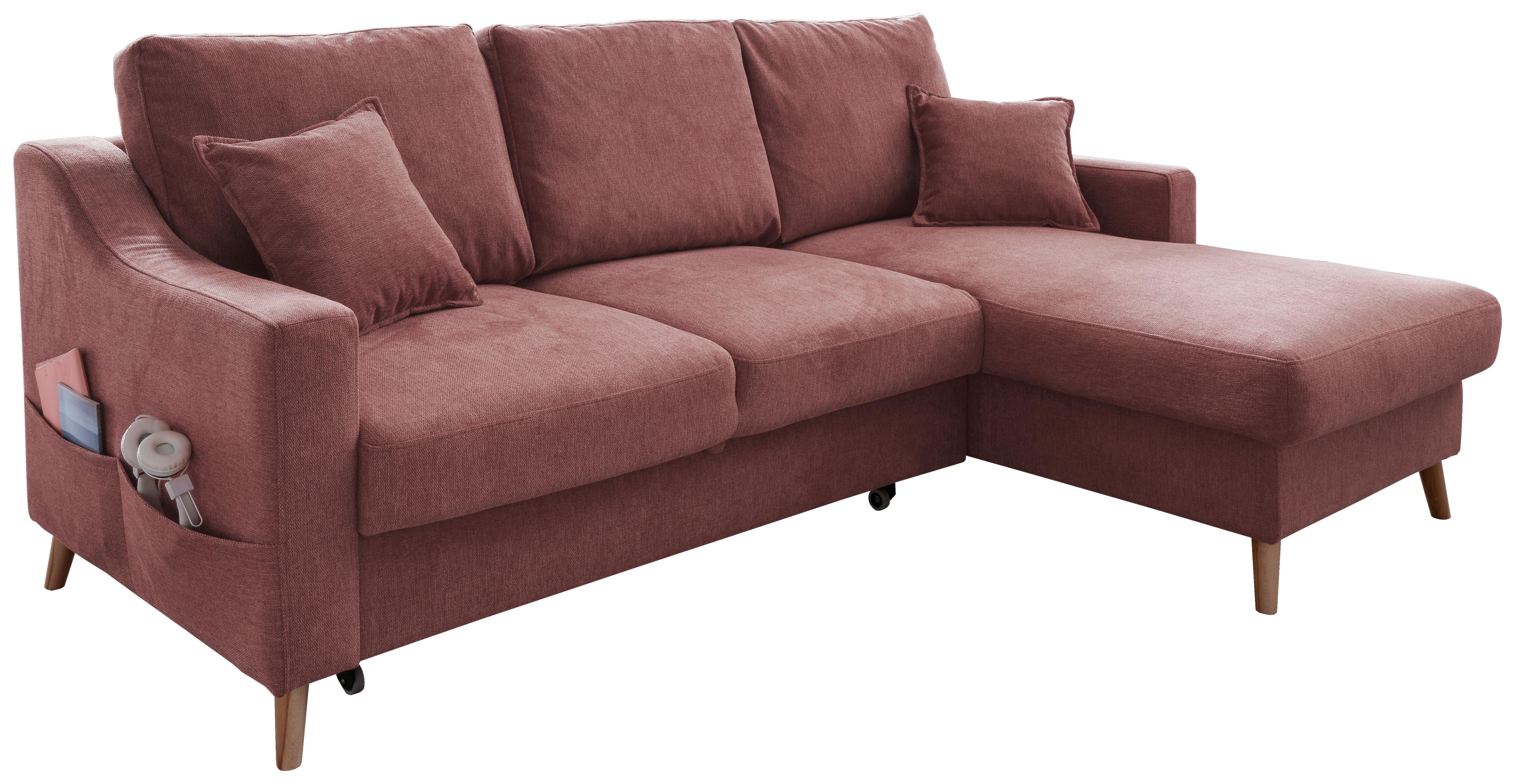 Wohnlandschaft Valentina Rosa Struktur - Rosa/Naturfarben, KONVENTIONELL, Holz/Textil (228/150cm) - P & B