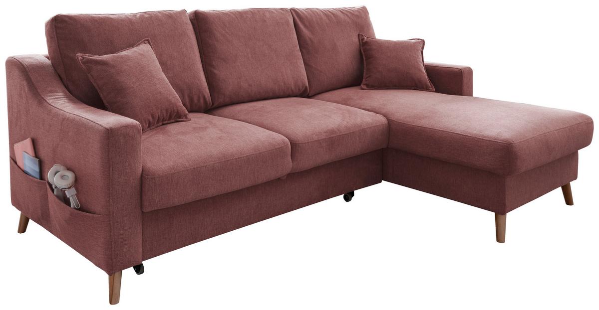 Wohnlandschaft Valentina Rosa Struktur - Rosa/Naturfarben, KONVENTIONELL, Holz/Textil (228/150cm) - P & B