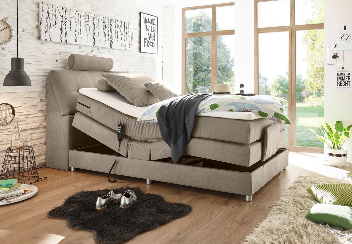 Boxspringbett Palermo elektrisch 120x200cm Sandfarb. - Sandfarben/Silberfarben, MODERN, Holzwerkstoff/Kunststoff (120/200cm) - MID.YOU