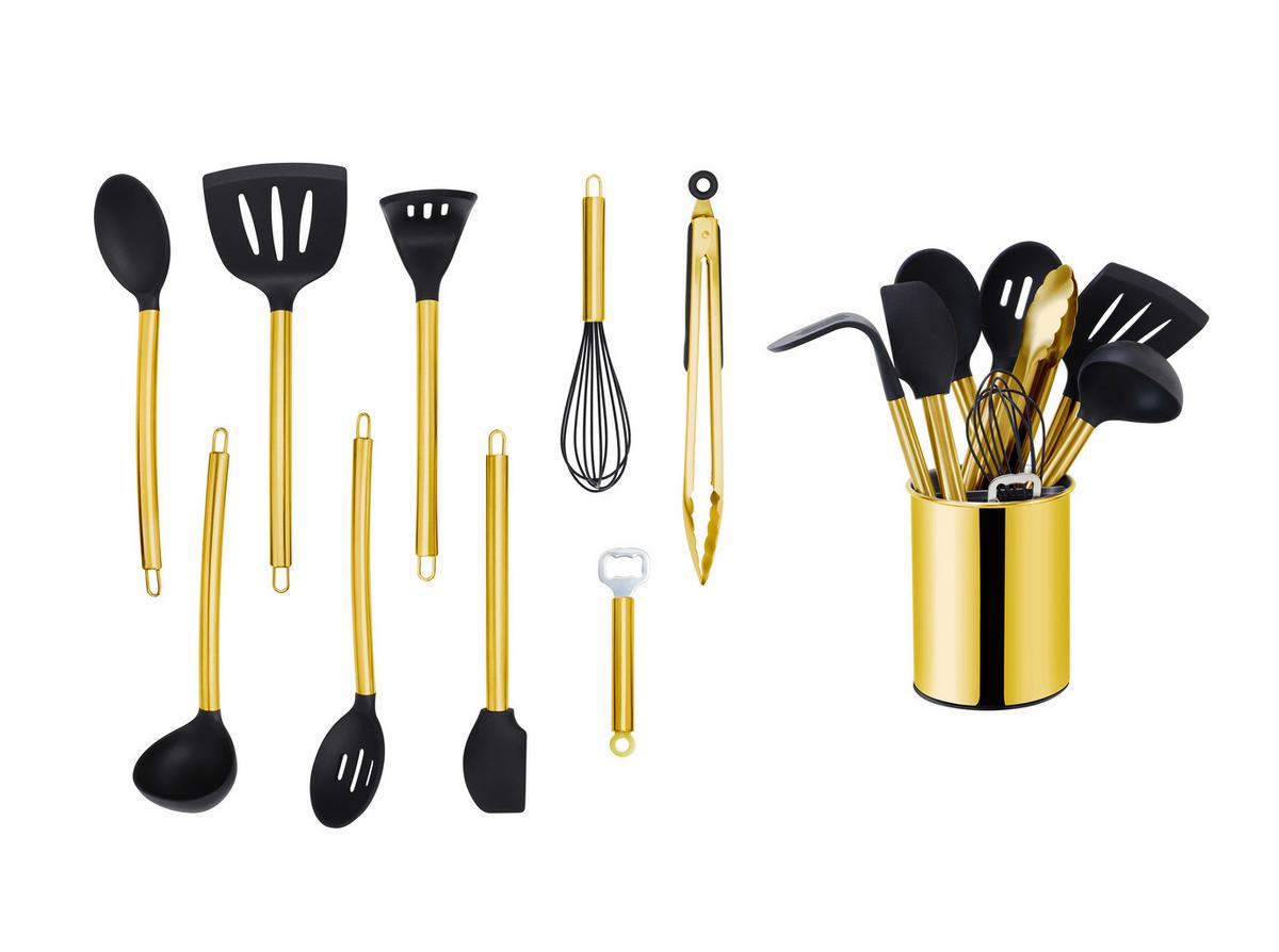 Set ustensile bucătărie 10/1 - auriu/negru, Basics, plastic - Echtwerk
