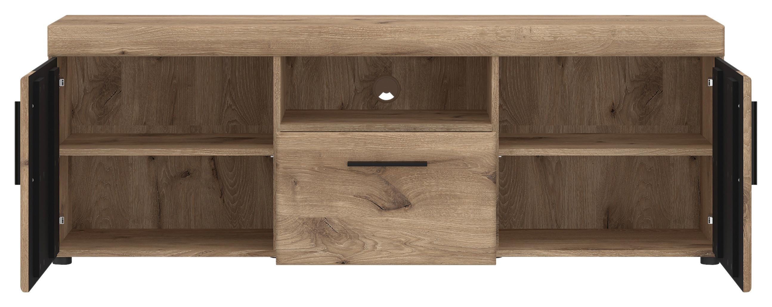 Comodă TV GRANO - gri închis/culoare lemn stejar, Trend, material pe bază de lemn (157/55,8/42,9cm) - Modern Living