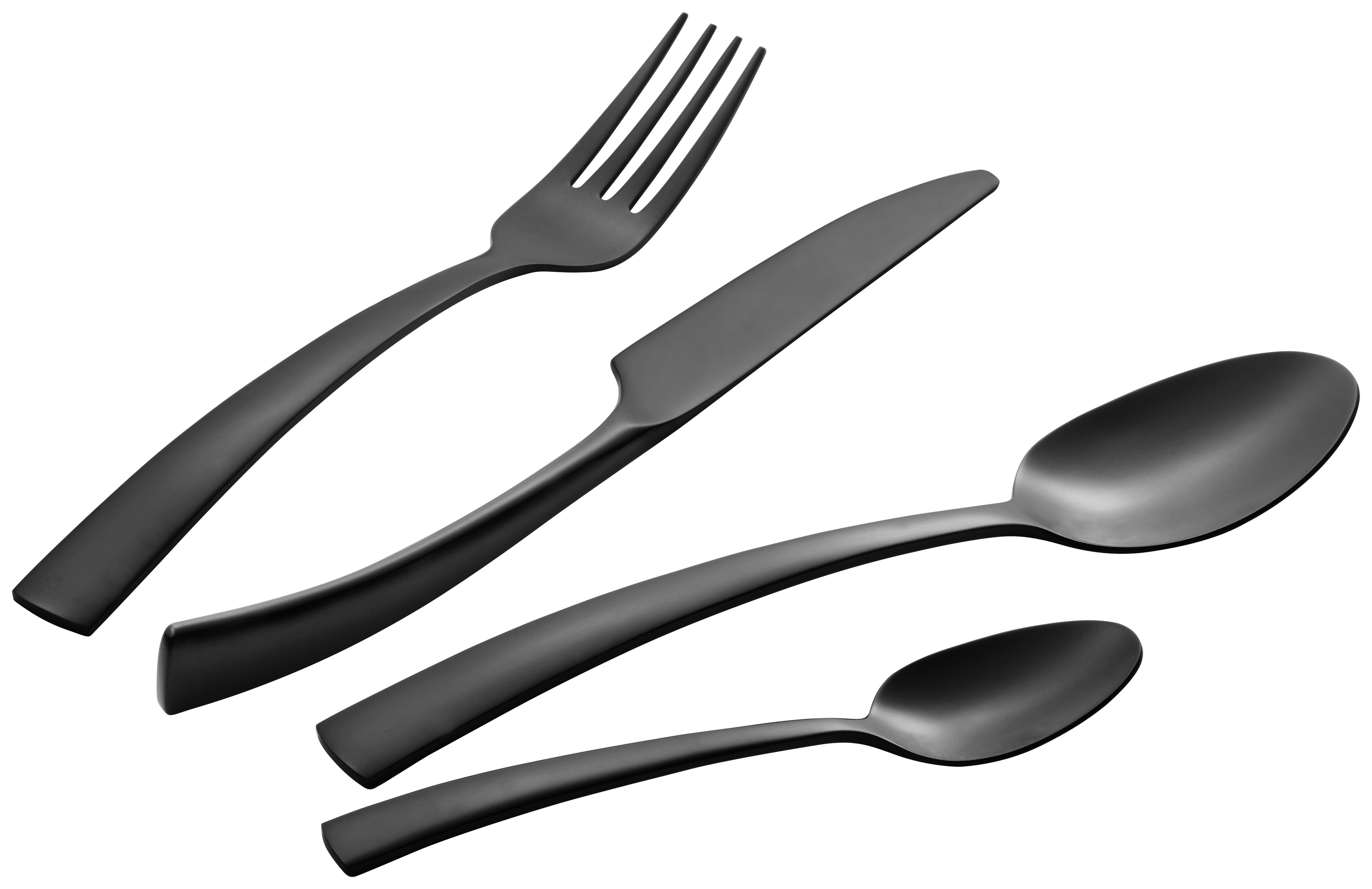 Besteckset Style in Schwarz 16-teilig - Schwarz, Modern, Metall - Premium Living