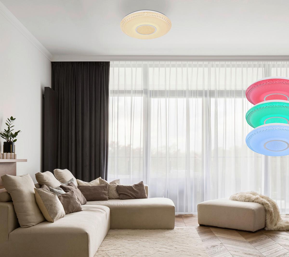 LED-DECKENLEUCHTE 48411-40RGB KLEMENS - Chromfarben/Weiss, Konventionell, Kunststoff/Metall (50/9cm) - Globo