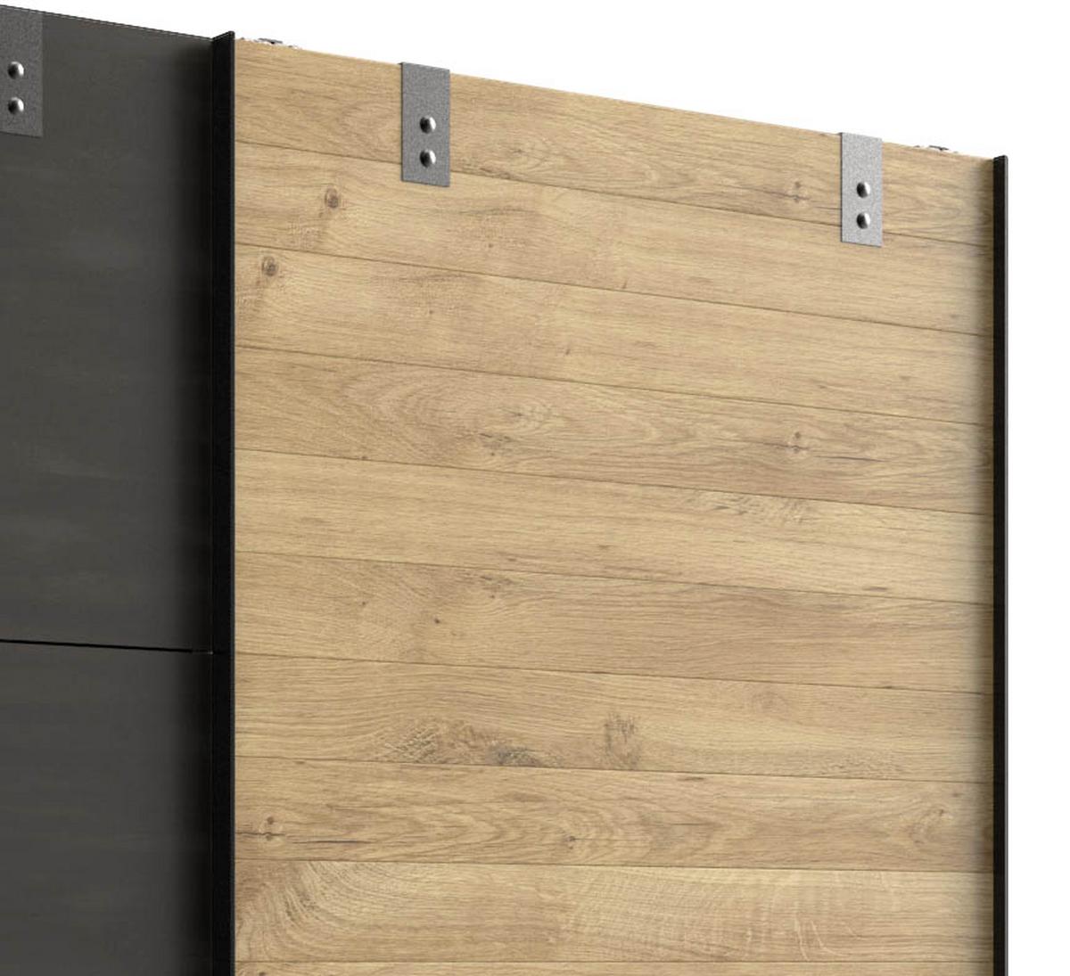 DULAP USI CULISANTE DETROIT - culoare lemn stejar/grafit, Basics, material pe bază de lemn (250/216/65cm) - Modern Living