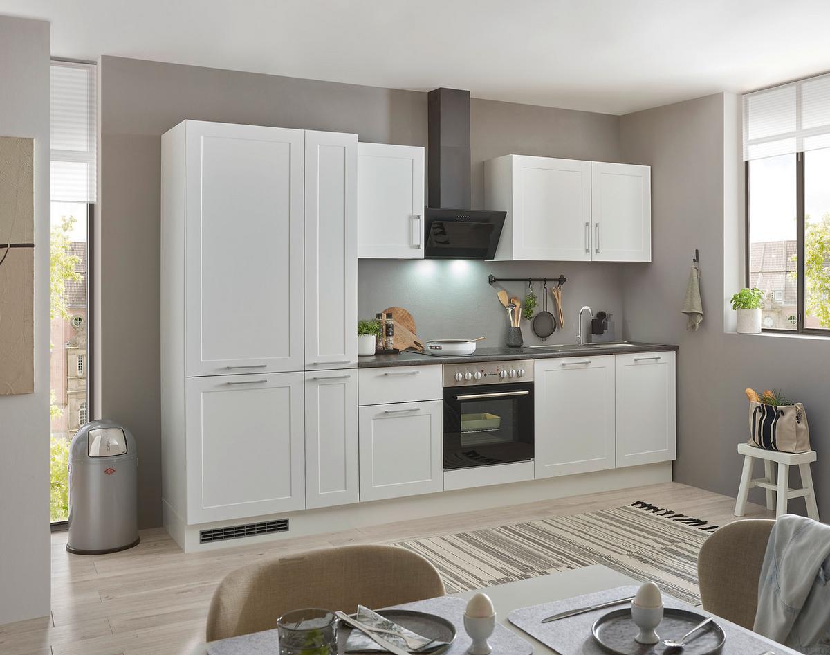 Küchenblock Marseille mit Geräten ca. 310 cm Weiß - Chromfarben/Anthrazit, Design, Holzwerkstoff/Metall (310cm) - P & B