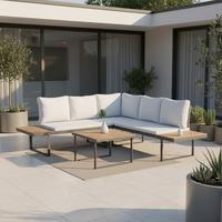 Gartenlounge Elia - Hellgrau, Modern, Holz/Textil (236,5/75/236,5cm) - Bessagi Garden