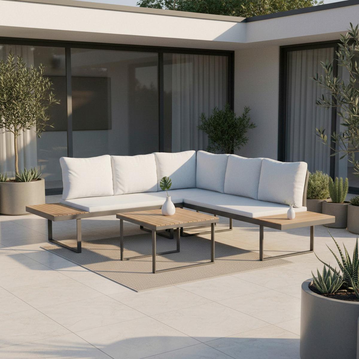 Gartenlounge Elia - Hellgrau, Modern, Holz/Textil (236,5/75/236,5cm) - Bessagi Garden