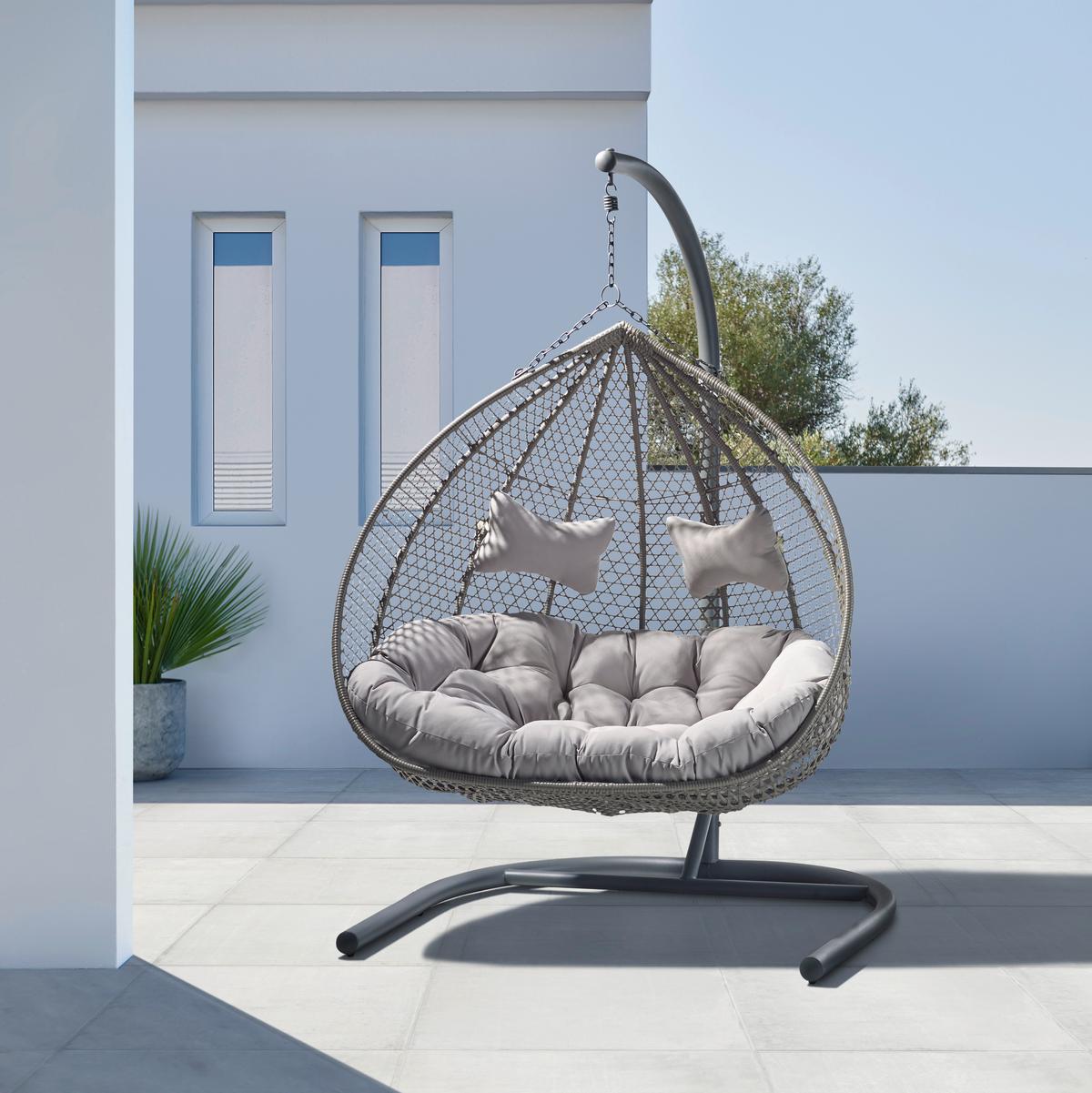 Fotoliu suspendat Bari - gri deschis/gri, Modern, plastic/metal (130/201/116cm) - Bessagi Garden