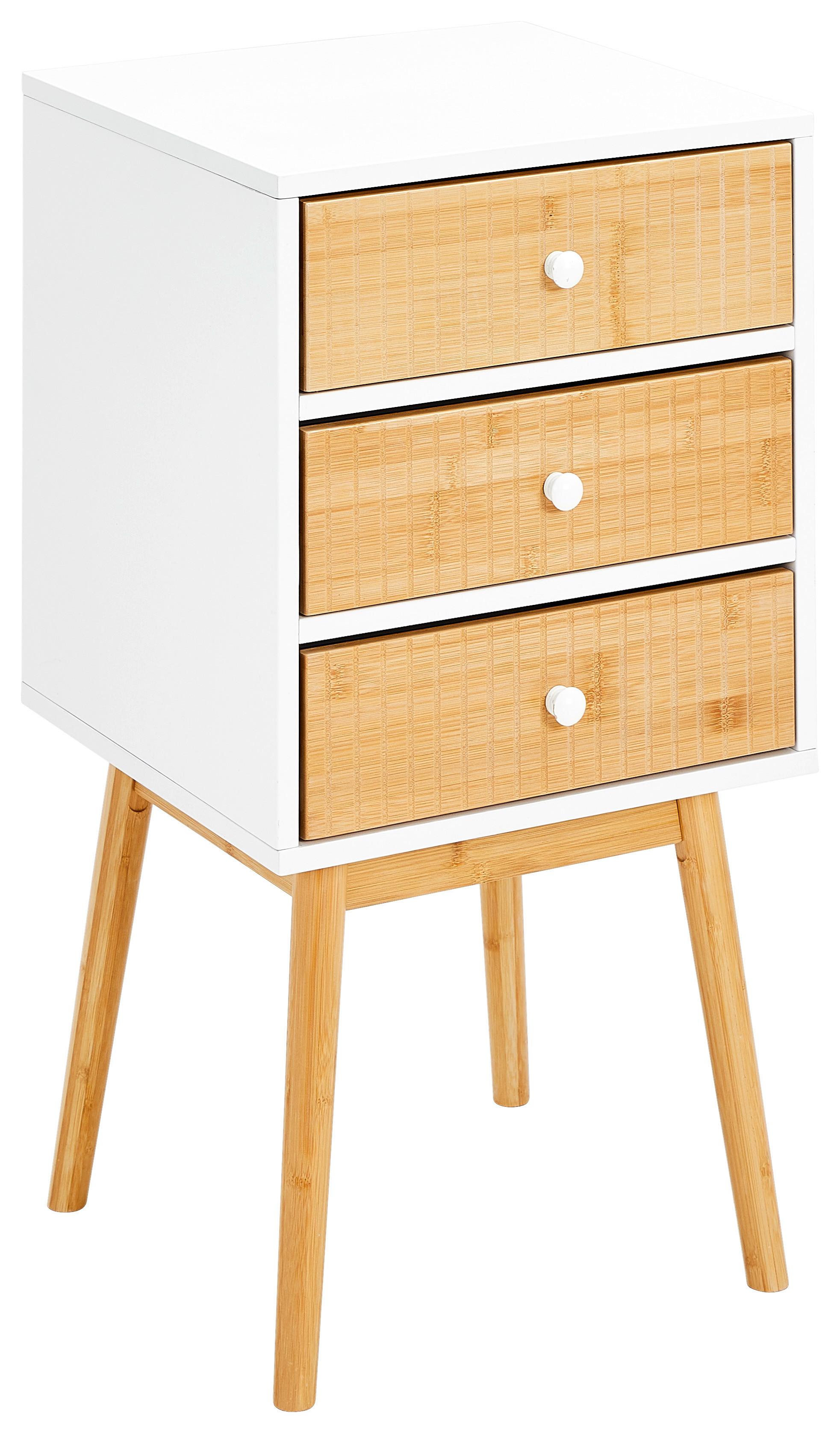 SZAFKA NOCNA BONNIE - kolor naturalny/biały, Design, materiał drewnopochodny/materiały naturalne (40/76/40cm) - Xora