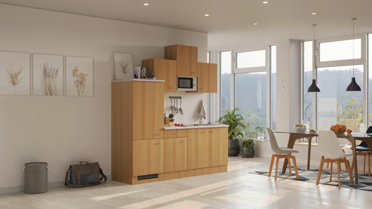 Kuhinjski Blok Z Aparati Nano, Barva Bukve - barve nerjavečega jekla/barve bukve, Moderno, umetna masa/leseni material (210cm) - FlexWell
