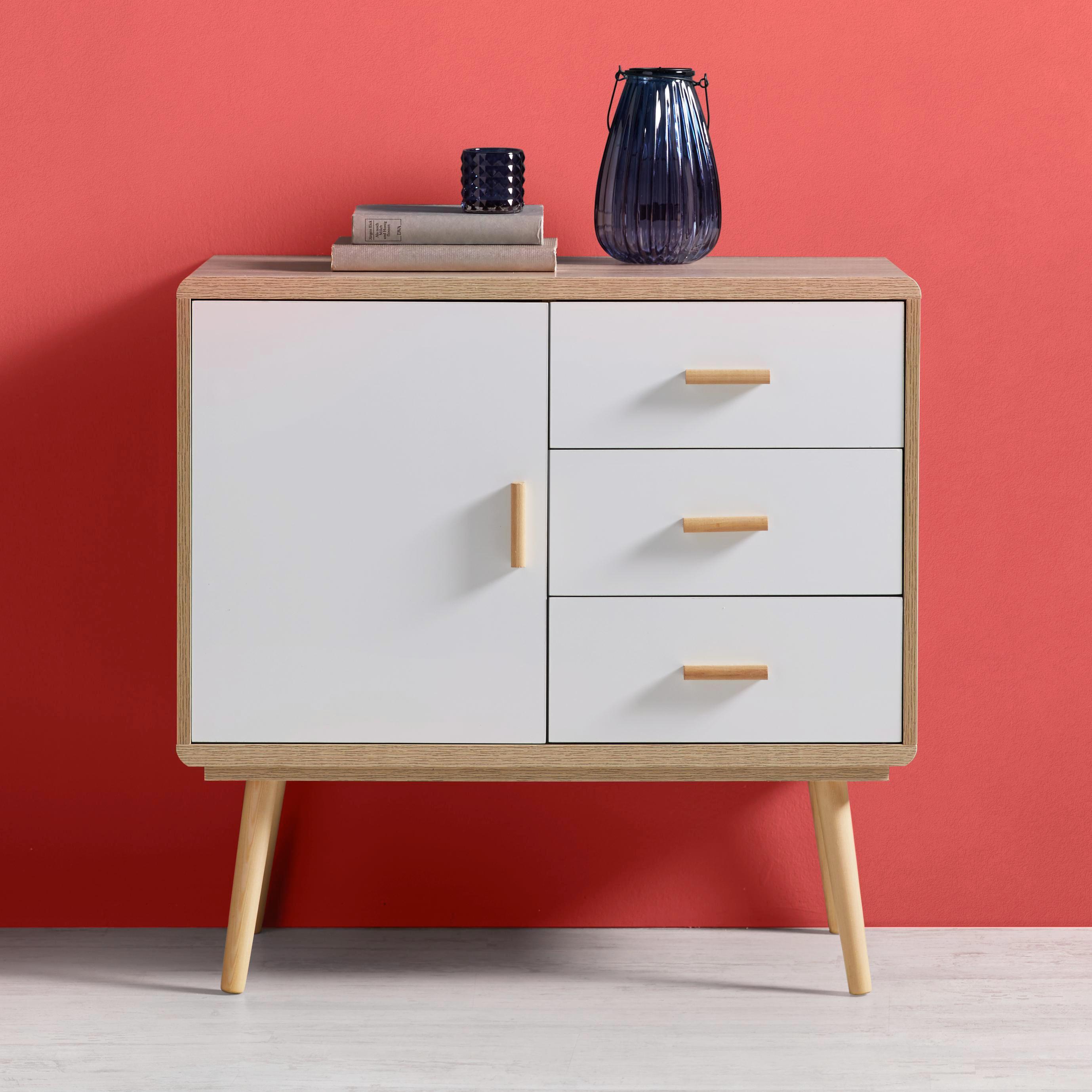 SIDEBOARD in Weiß/Eichefarben 'Claire' - Eichefarben/Weiß, MODERN, Holz (80/78/39cm) - Bessagi Home