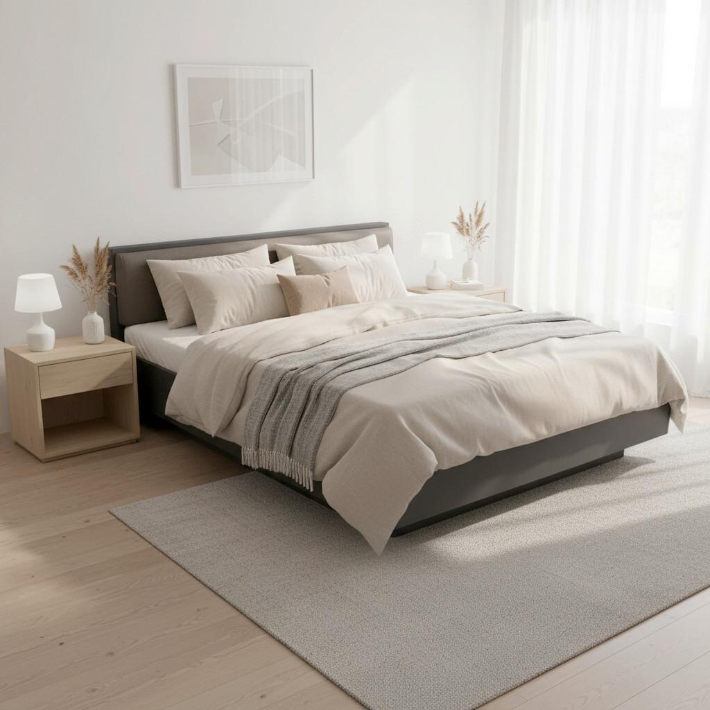 Bett Mariello Anthrazit /Hellbraun ca.180x200 cm - Hellbraun/Anthrazit, MODERN, Holz/Kunststoff (180/200cm) - Bessagi Home