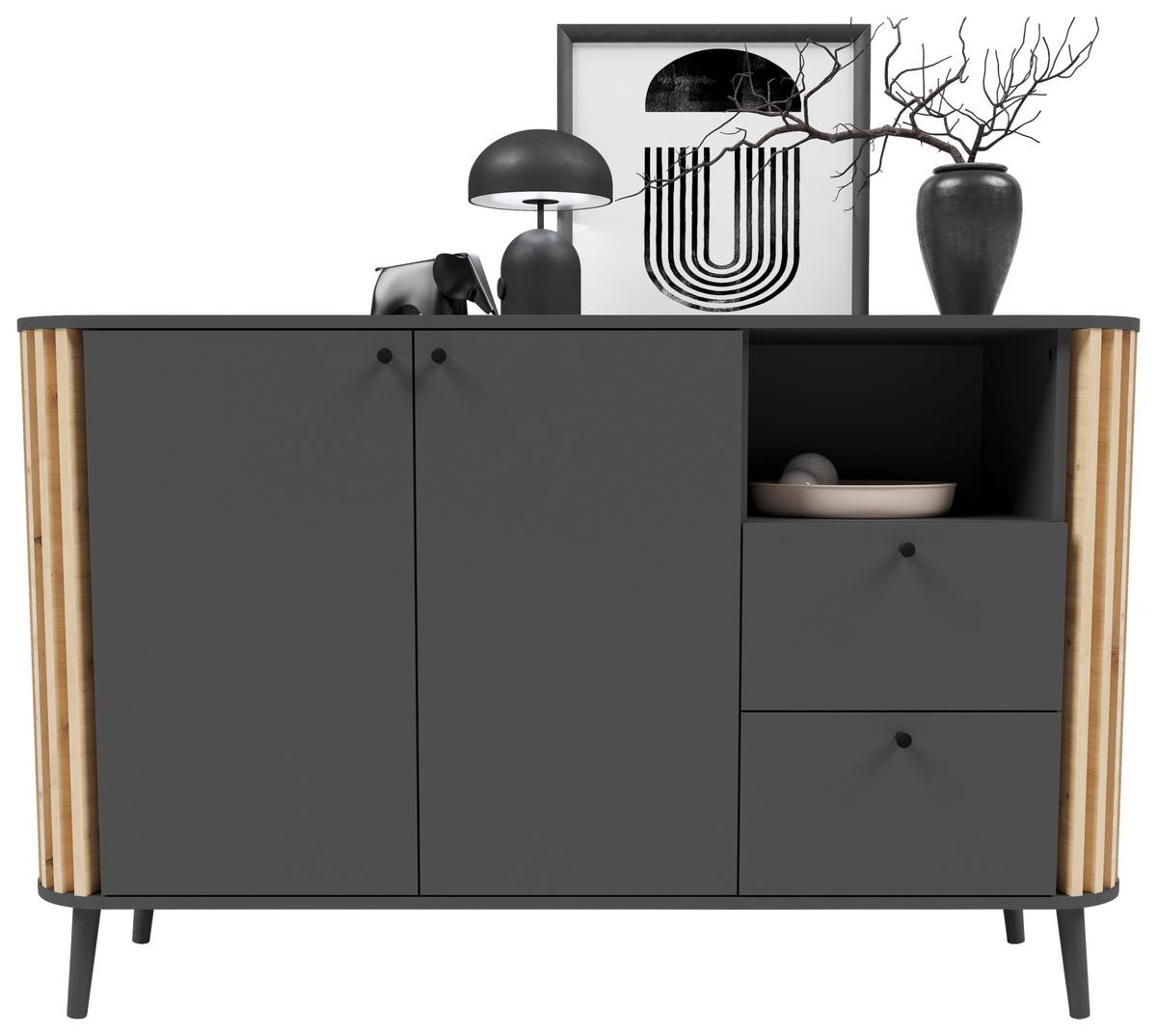 Sideboard in Grau/Naturfarben - Grau, Design, Holzwerkstoff/Kunststoff (138/88/40cm) - Premium Living
