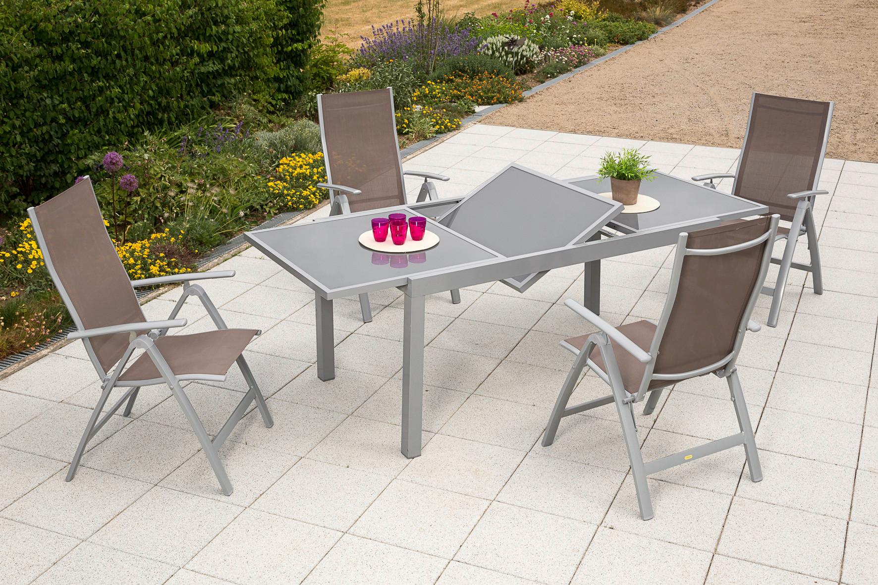 Vrtni Set Carrara, 5-Delno, Aluminij, Steklo - srebrne barve/rjavosiva, Konvencionalno, kovina/steklo - Gardenson