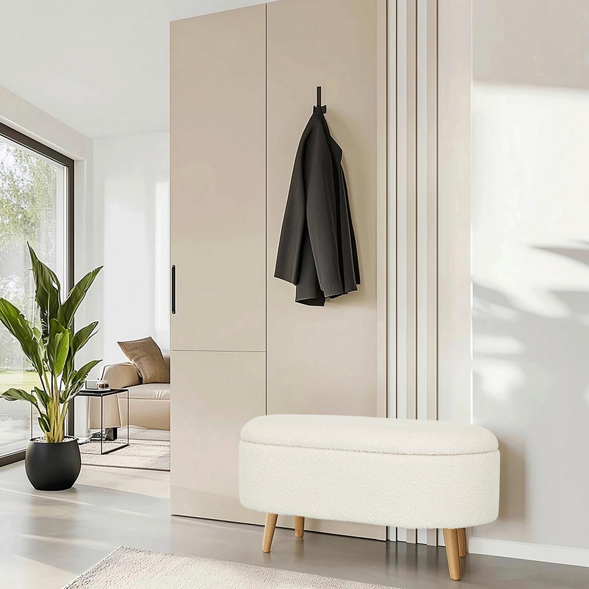 Tabure Storiano, Bela - barve hrasta/bela, Moderno, tekstil/leseni material (82/43/47cm) - MID.YOU