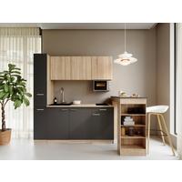 Küchenblock Ingrid m. Geräten Grau - Eichefarben/Alufarben, Design, Holzwerkstoff/Kunststoff (180cm) - Respekta