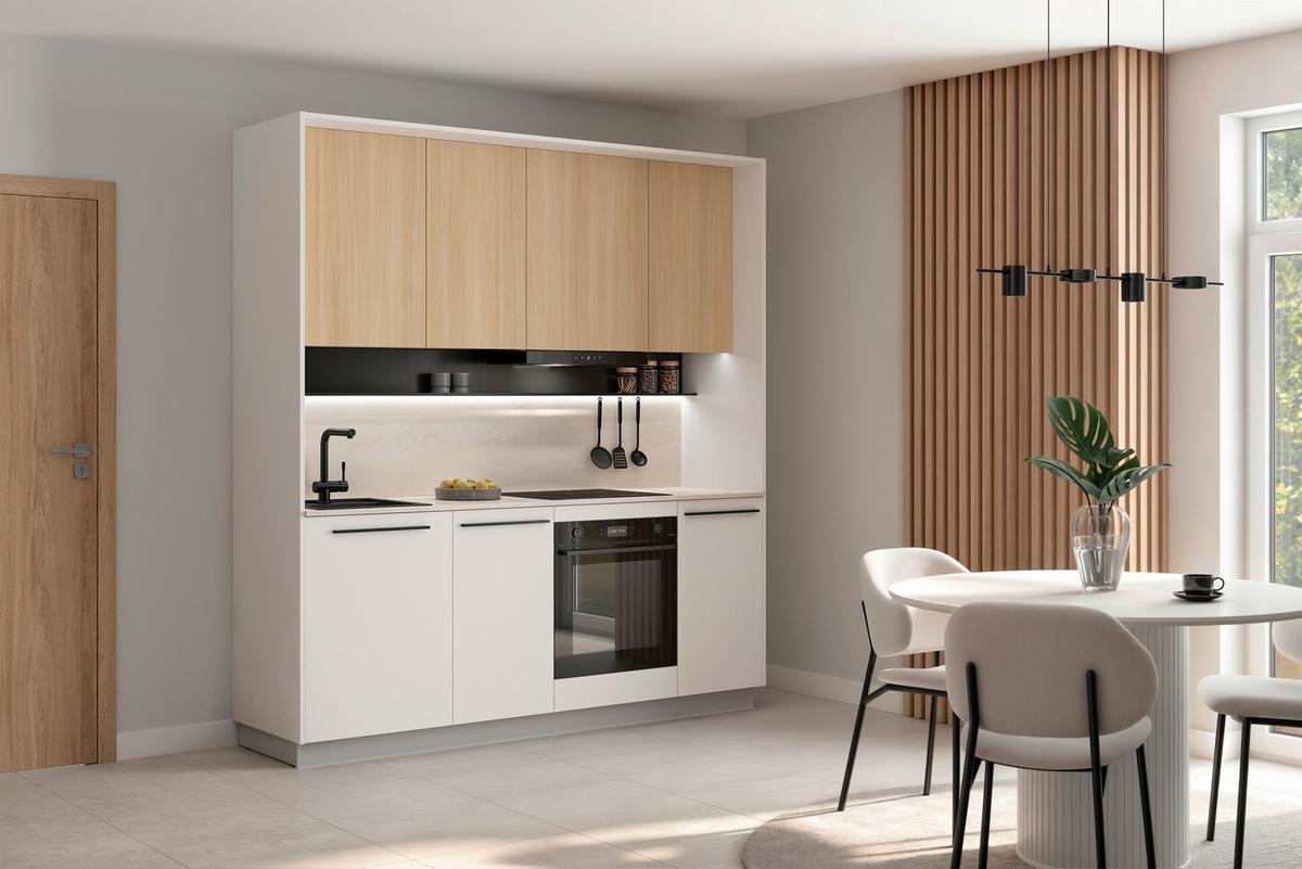 Küchenblock Milino o. E-Geräte Sandfarben - Eichefarben/Schwarz, Basics, Holzwerkstoff/Kunststoff (210cm) - Visiona