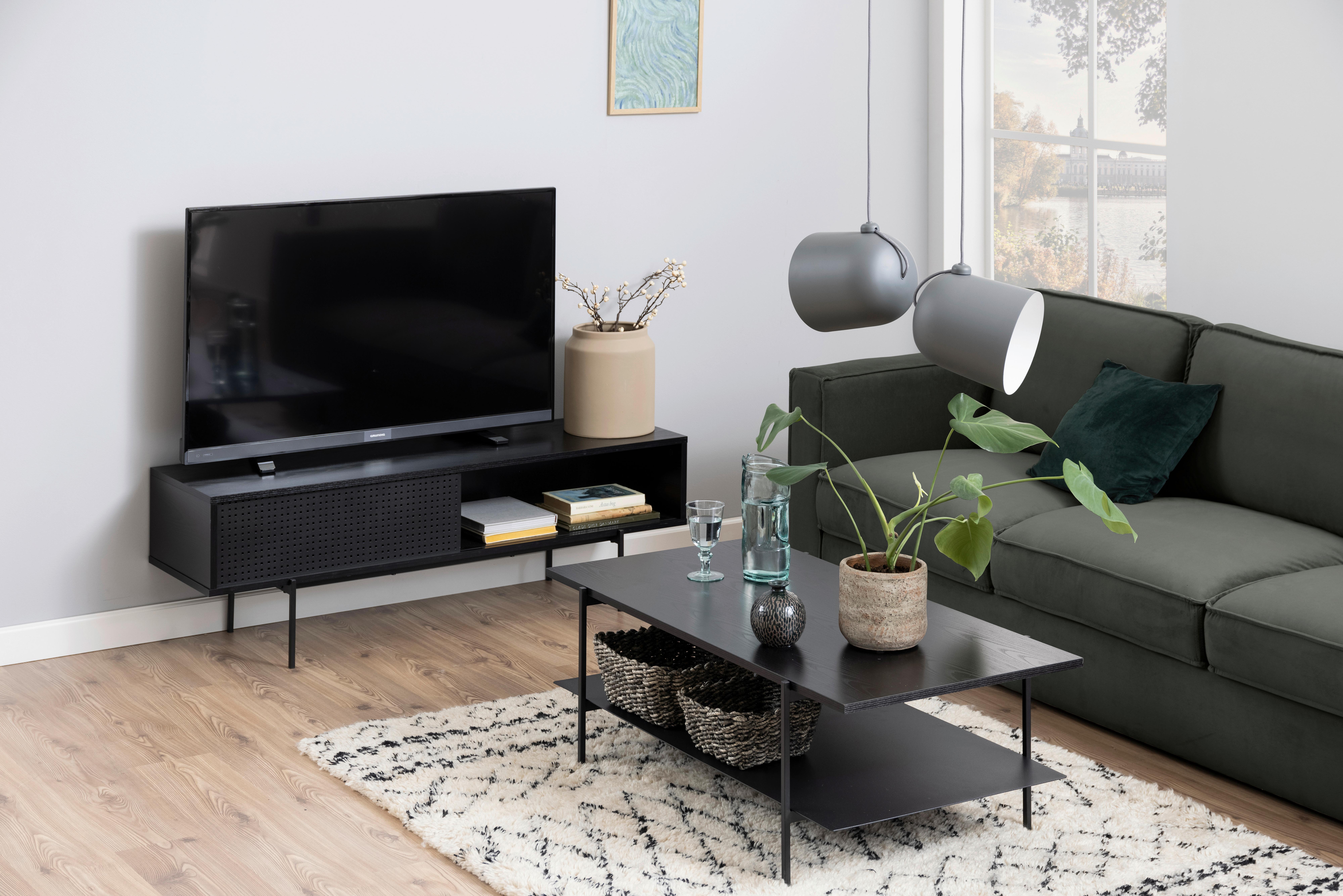 Tv-szekrény Angus - fekete, faalapú anyag/fém (140/44,5/40cm)