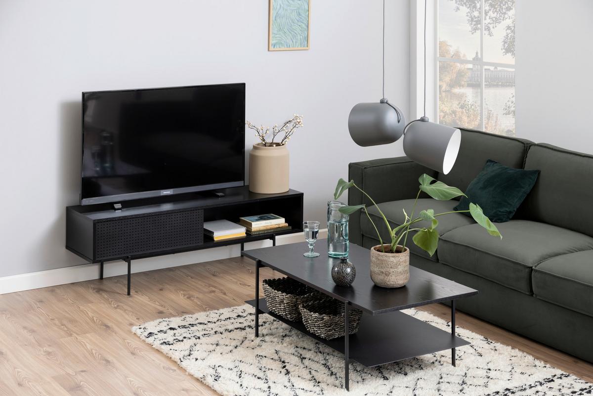 Tv-szekrény Angus - fekete, faalapú anyag/fém (140/44,5/40cm)