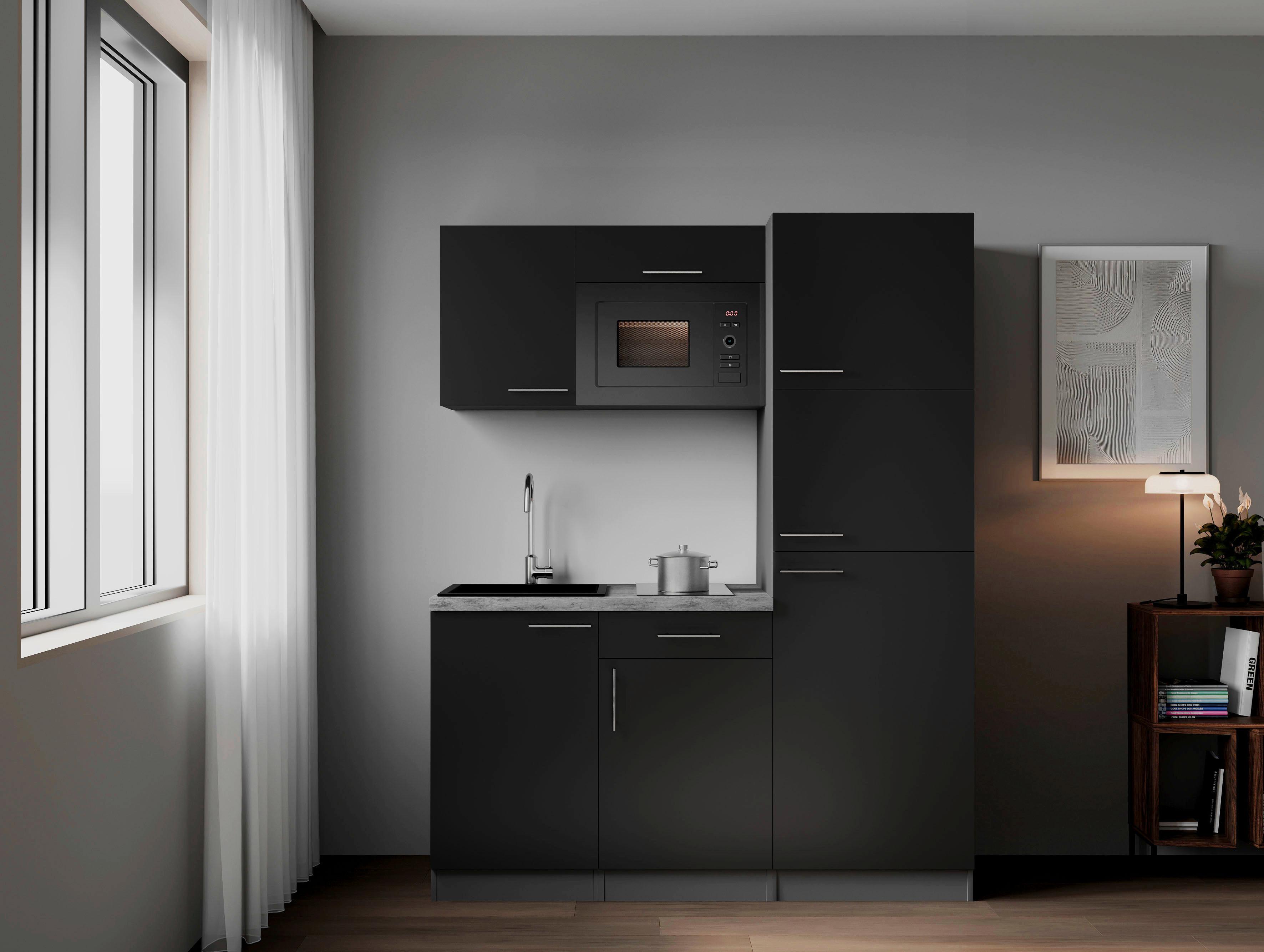 Küchenblock Oliver m. Geräten Schwarz - Schwarz/Grau, Trend, Holzwerkstoff/Metall (160cm) - Respekta