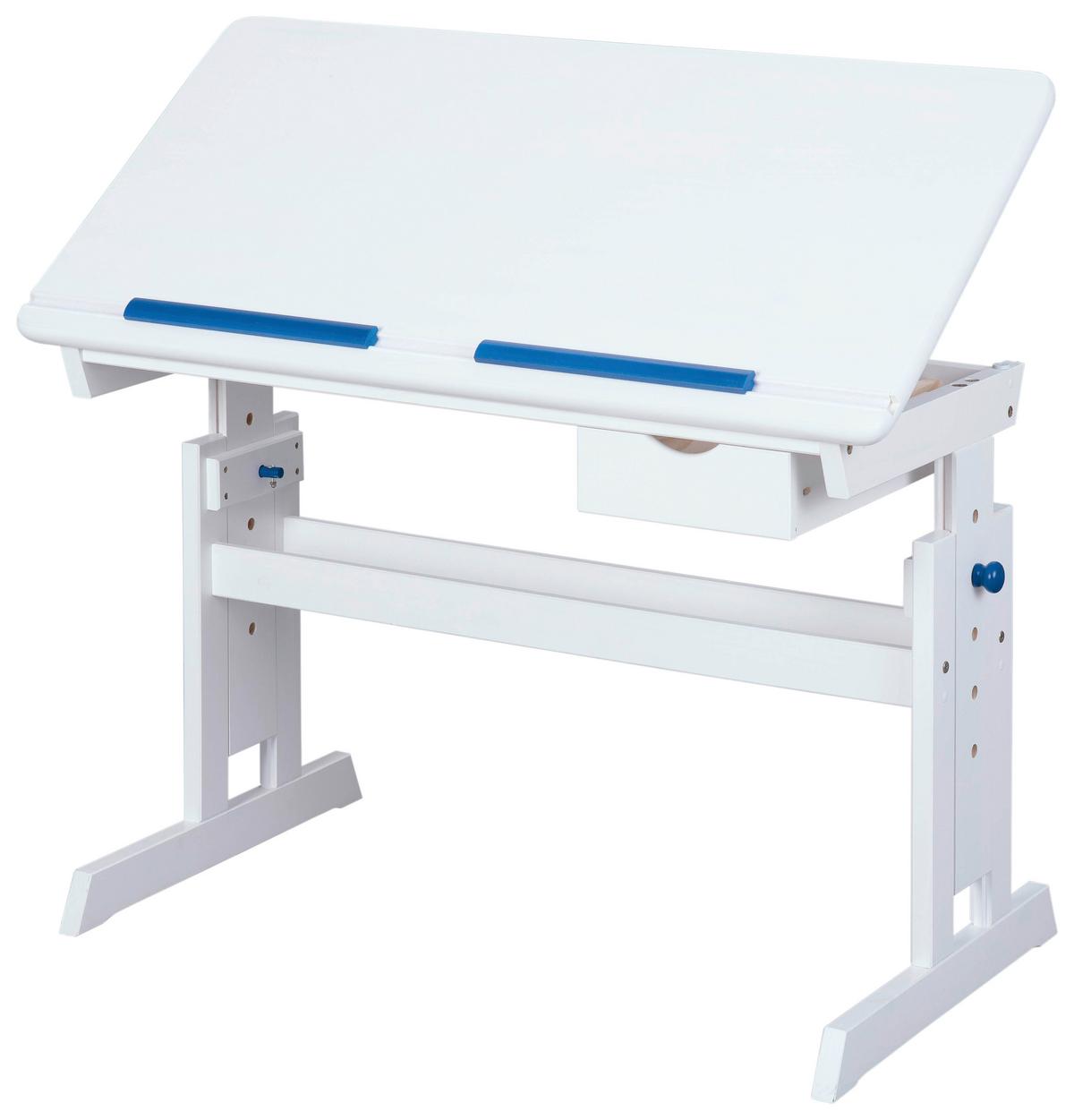 Jugendschreibtisch Baru Weiß/Rosa/Blau - Blau/Rosa, Basics, Holz/Holzwerkstoff (109/55/63-96cm) - MID.YOU