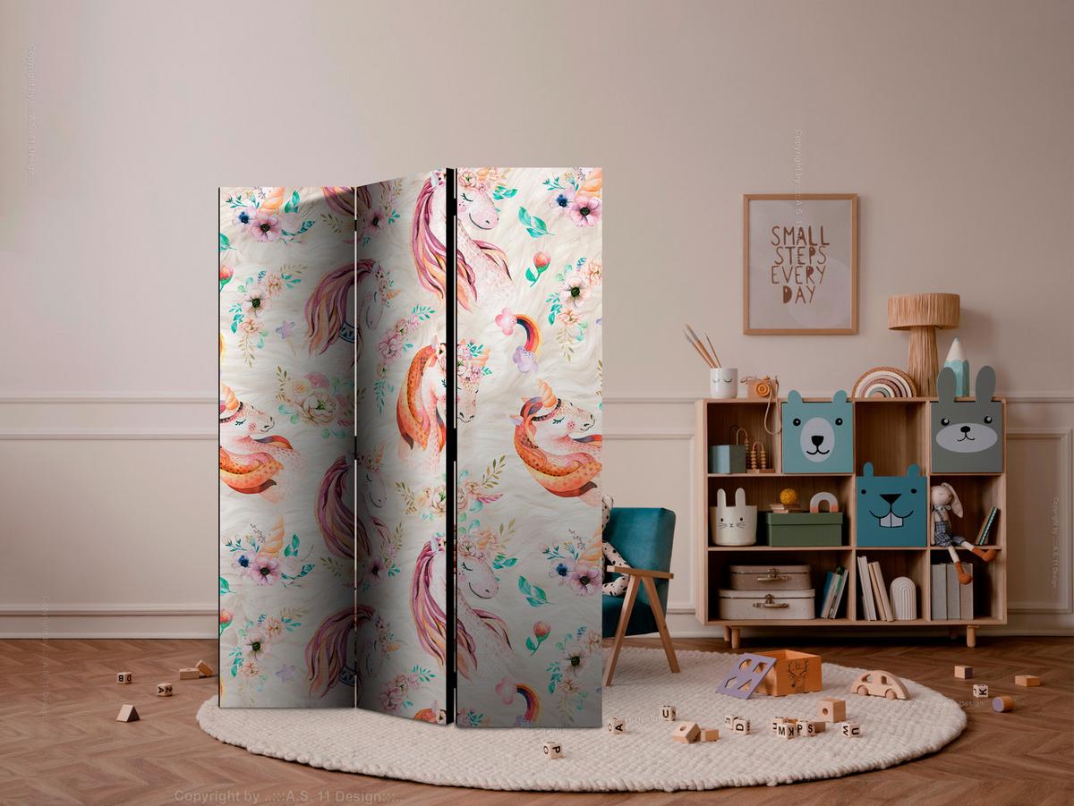 Paravan Pastel Unicorns, 3-Delni, Dvostranski - večbarvno, Basics, tekstil/les (135/172/3cm) - artgeist
