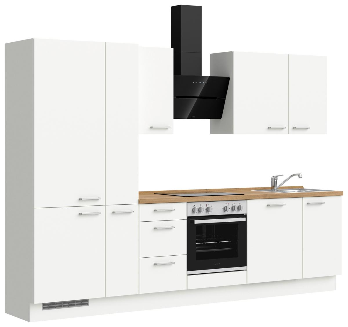 Küchenblock Touch High m. Geräten Weiß - Edelstahlfarben/Eichefarben, MODERN, Holzwerkstoff/Metall (300cm) - Nobilia