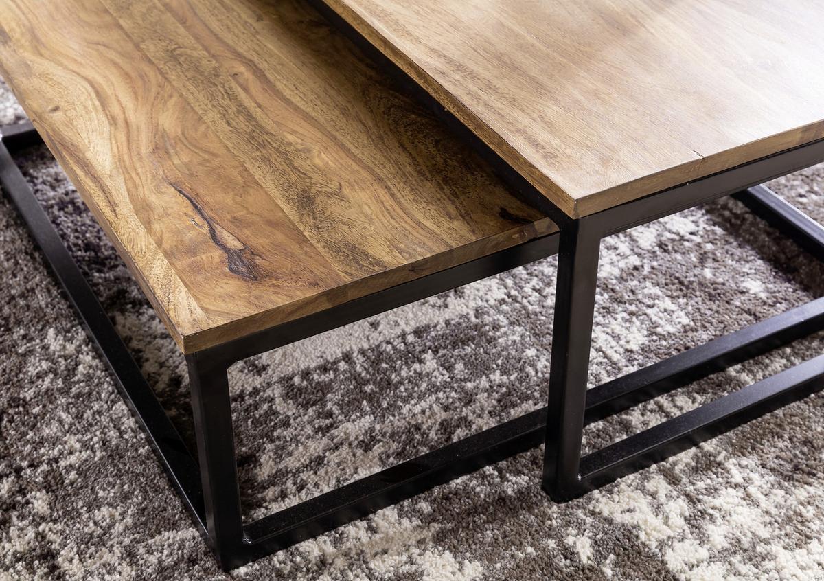 COUCHTISCHSET 2-er Set, aus Sheesham - Sheeshamfarben/Schwarz, Design, Holz/Metall (75/75/27cm) - MID.YOU