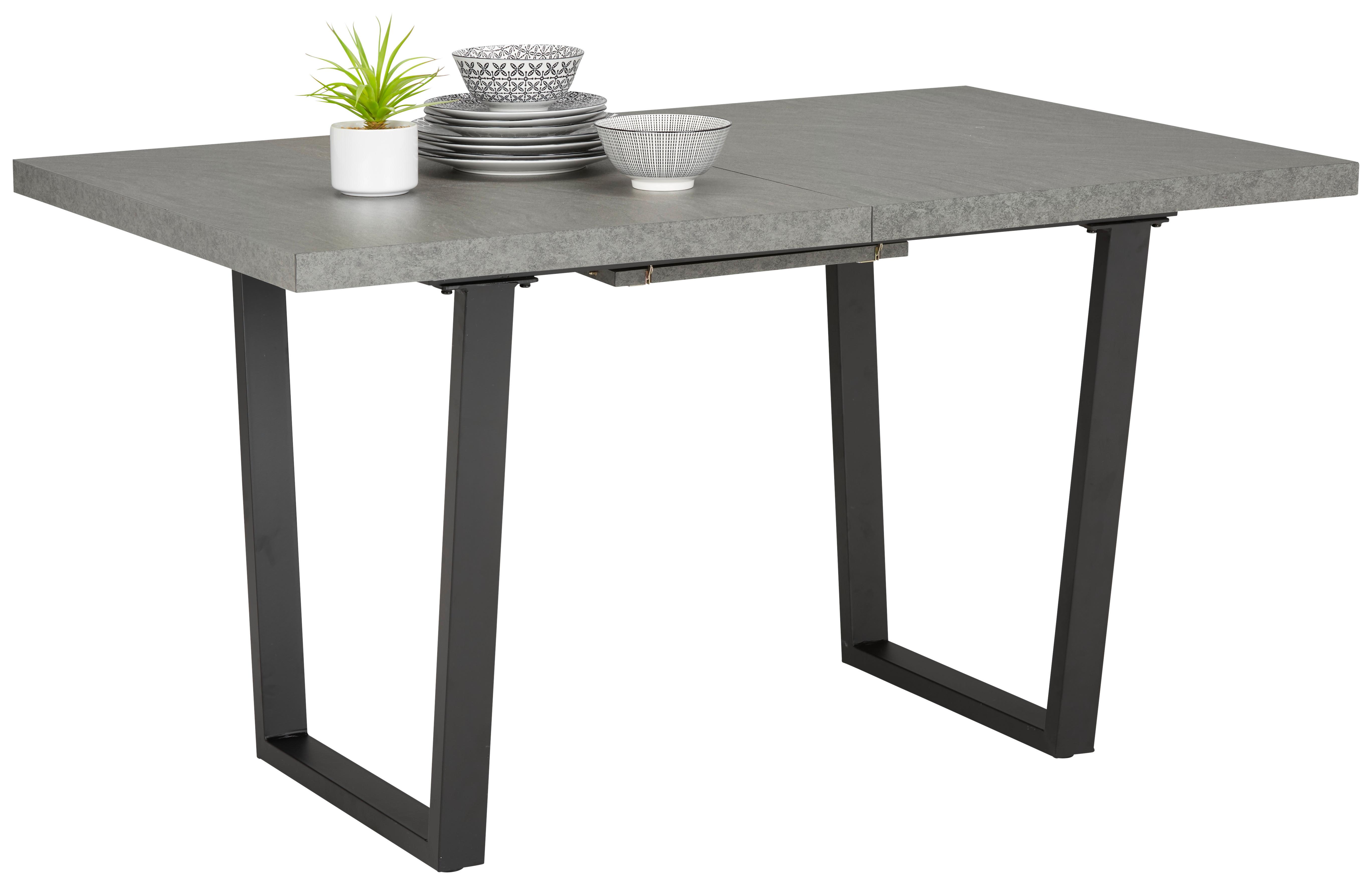 Kihúzható Asztal Nils - Sötétszürke/Fekete, modern, Faalapú anyag/Fém (140-180/85/76cm) - Modern Living