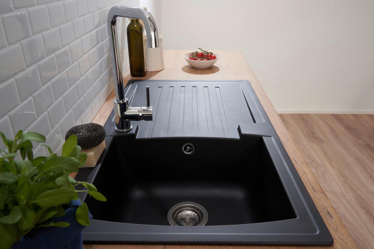 Spüle Boston Schwarz Kunststein B: ca. 86 cm - Schwarz, Trend, Glas/Kunststoff (86/20/50cm) - Respekta