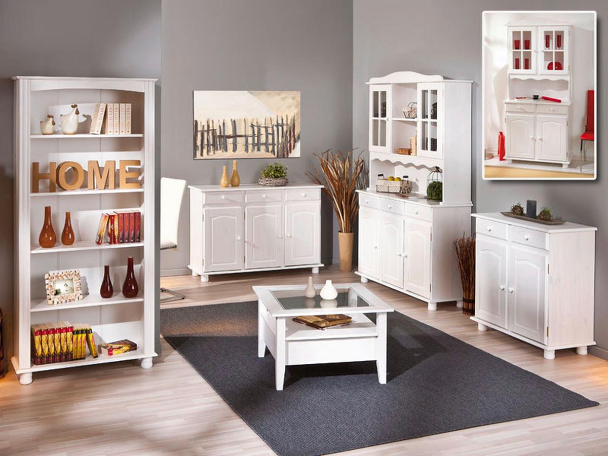 Kredenca Valencia, Z Vitrino, Bela - bela, Trendi, steklo/les (88/198/43cm) - MID.YOU