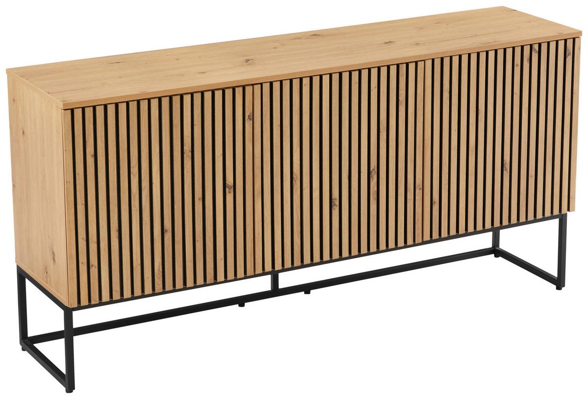 KOMODA SZEROKA BUENO - czarny/dąb artisan, Modern, materiał drewnopochodny/metal (160/80/40cm) - Xora