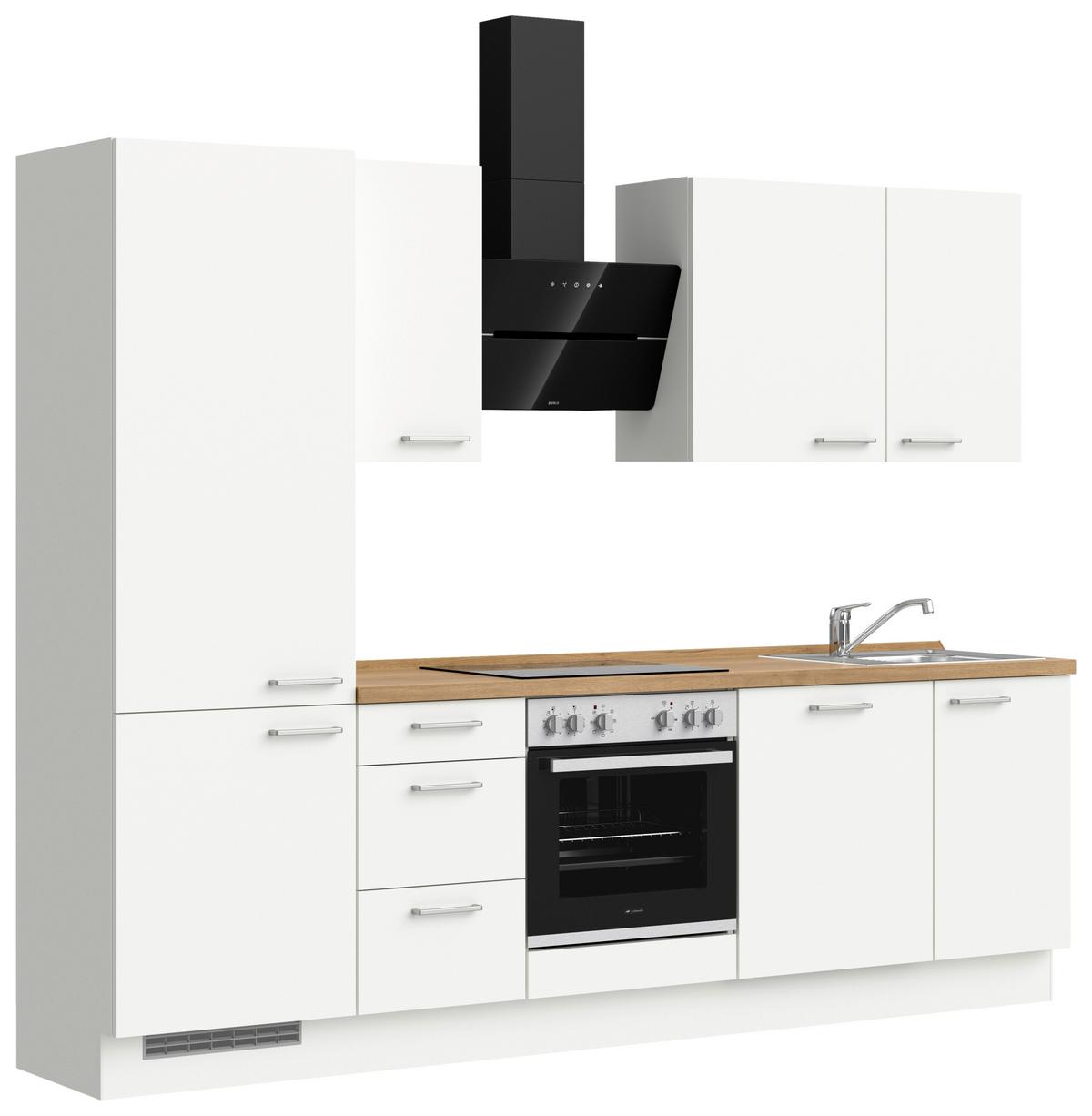 Küchenblock Touch High m. Geräten Weiß - Edelstahlfarben/Eichefarben, MODERN, Holzwerkstoff/Metall (270cm) - Nobilia