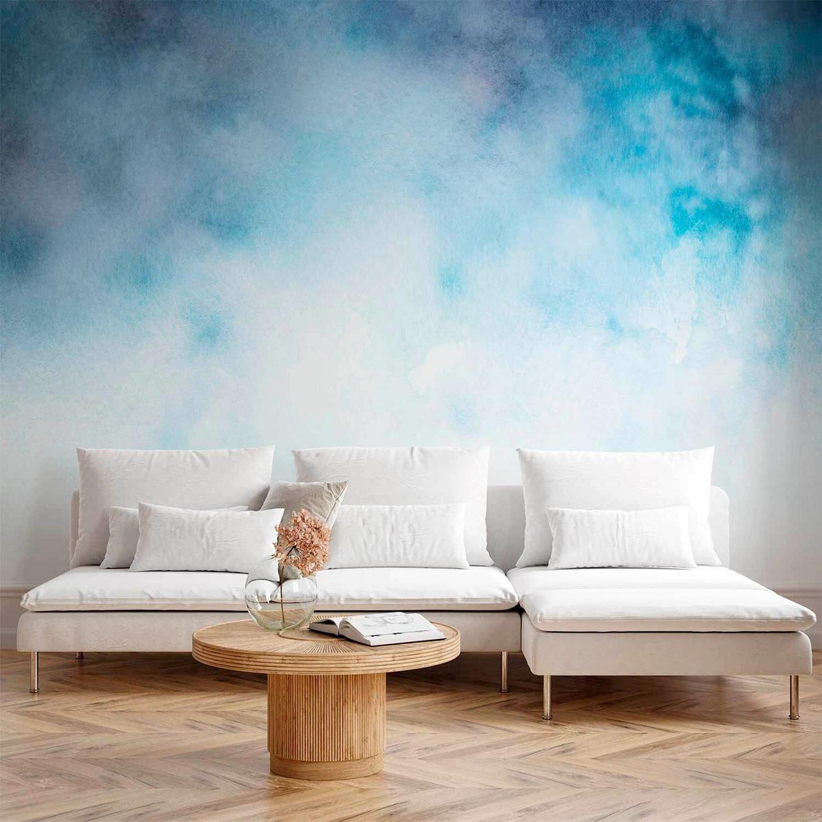 Fototapete Weiß/Hellblau ca. 400x280cm - Weiß/Hellblau, LIFESTYLE, Textil (400/280cm) - artgeist