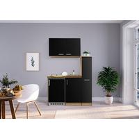 Miniküche Schwarz/Eichefarben m. Geräten B: ca. 130 cm - Edelstahlfarben/Eichefarben, MODERN, Holzwerkstoff (130cm) - Respekta