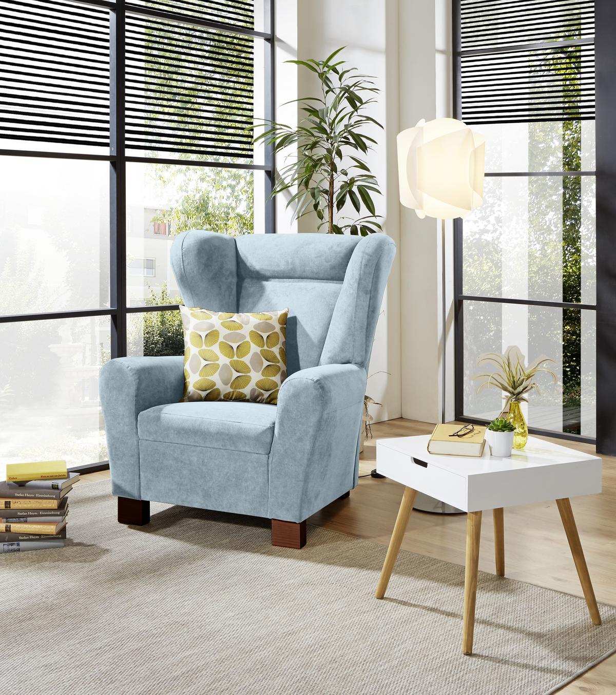 Fotelja Chandler - smeđa/svijetlo plava, Design, tekstil/drvo (95/109/97cm) - Mömax