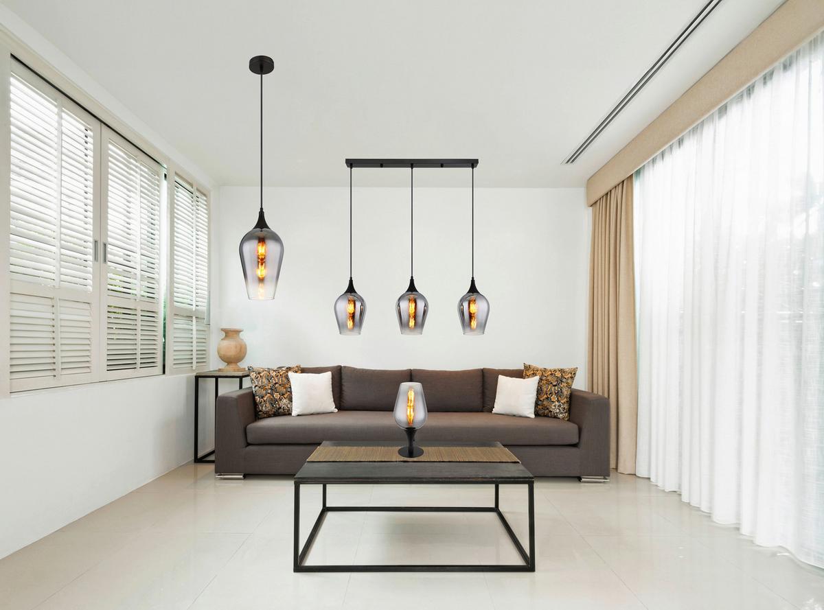 HÄNGELEUCHTE 155520-3HS LAVUS - Schwarz, Design, Glas/Metall (83/18/120cm) - Globo