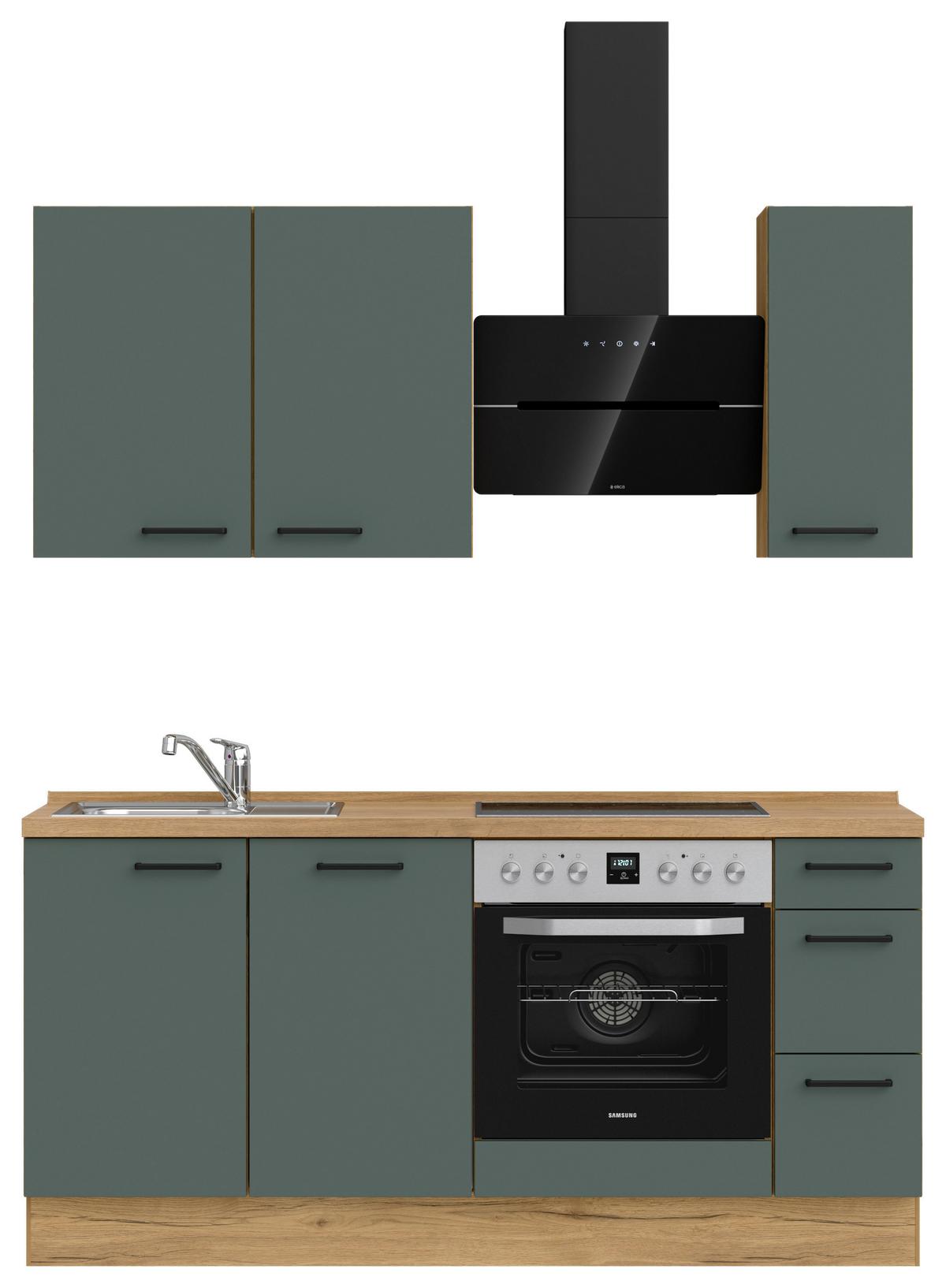 Küchenblock Easytouch m. Geräten Dunkelgrün - Dunkelgrün/Eichefarben, MODERN, Holzwerkstoff/Metall (180cm) - Nobilia