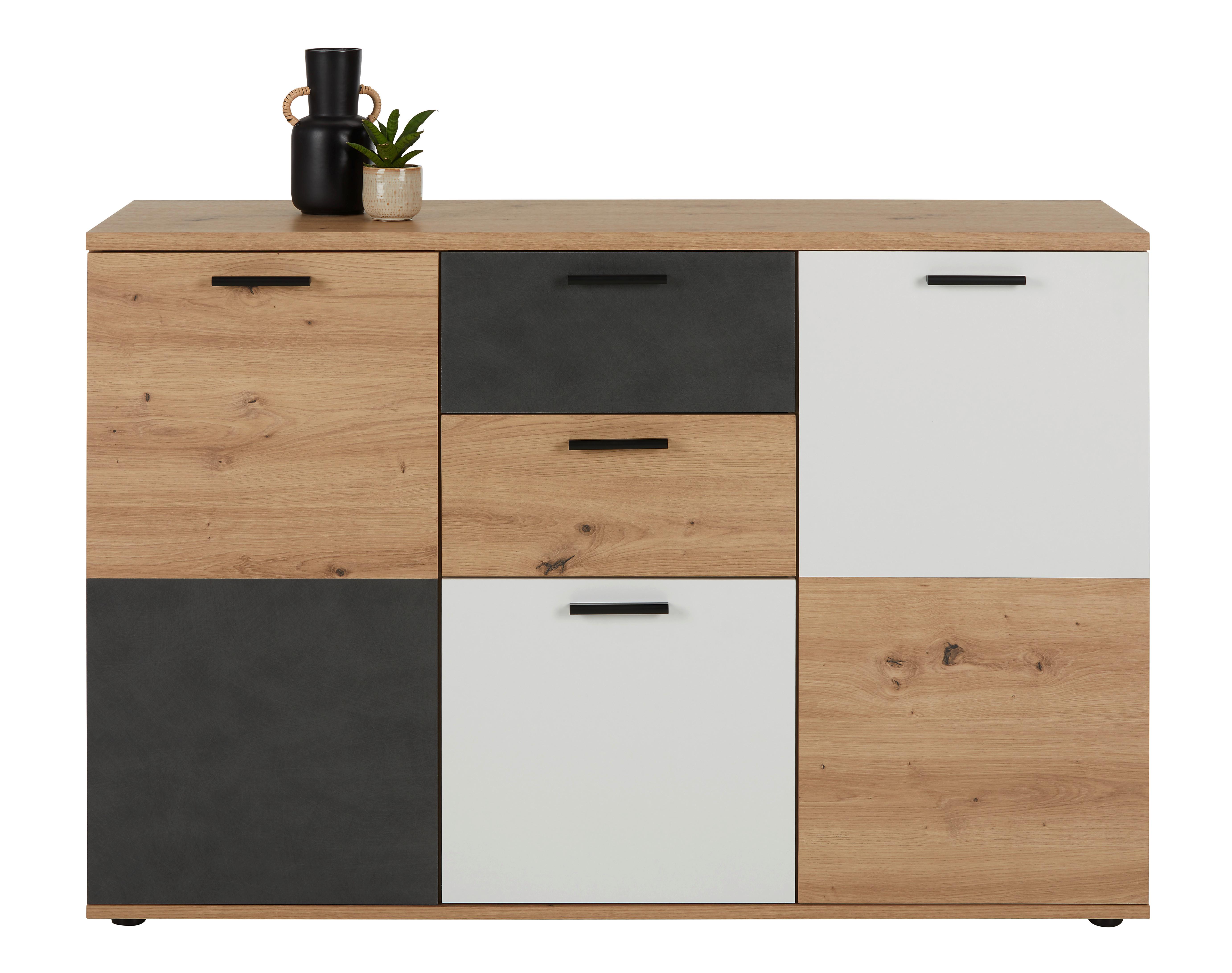 Kommode in Eiche/Alpinweiß/Matera dunkel - MODERN, Holzwerkstoff/Kunststoff (127/85/40cm) - Mömax