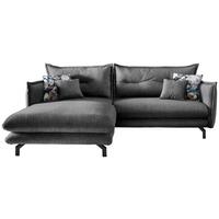 Wohnlandschaft Lava Grau Velours - Türkis/Schwarz, MODERN, Textil/Metall (180/255cm) - Livetastic
