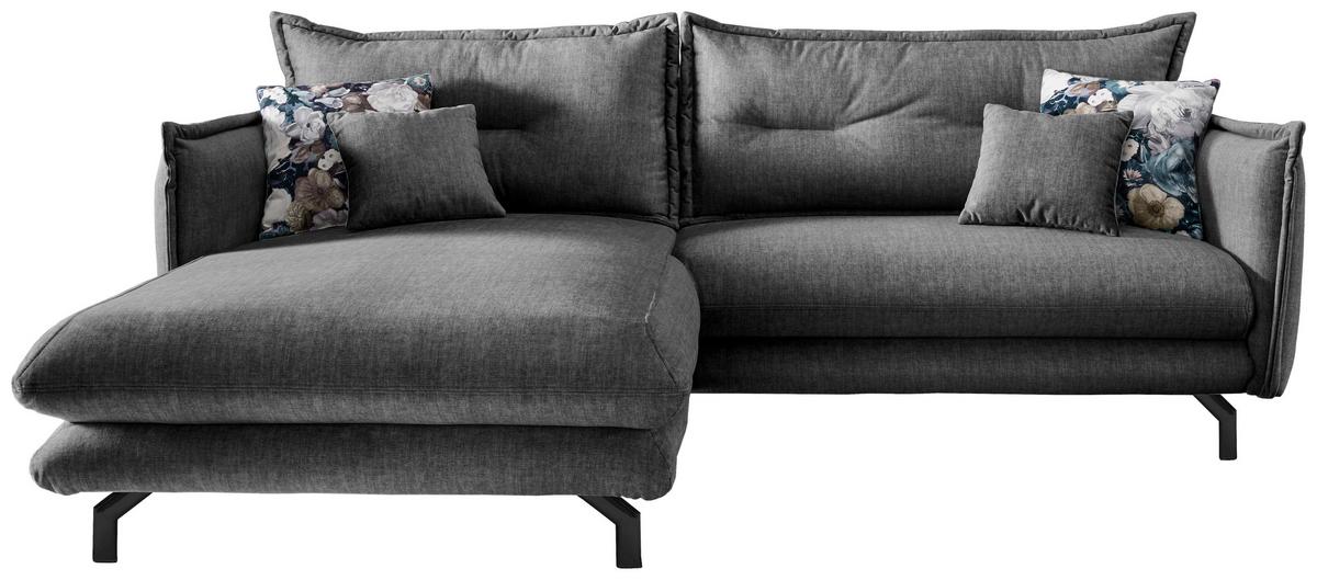 Wohnlandschaft Lava Grau Velours - Türkis/Schwarz, MODERN, Textil/Metall (180/255cm) - Livetastic
