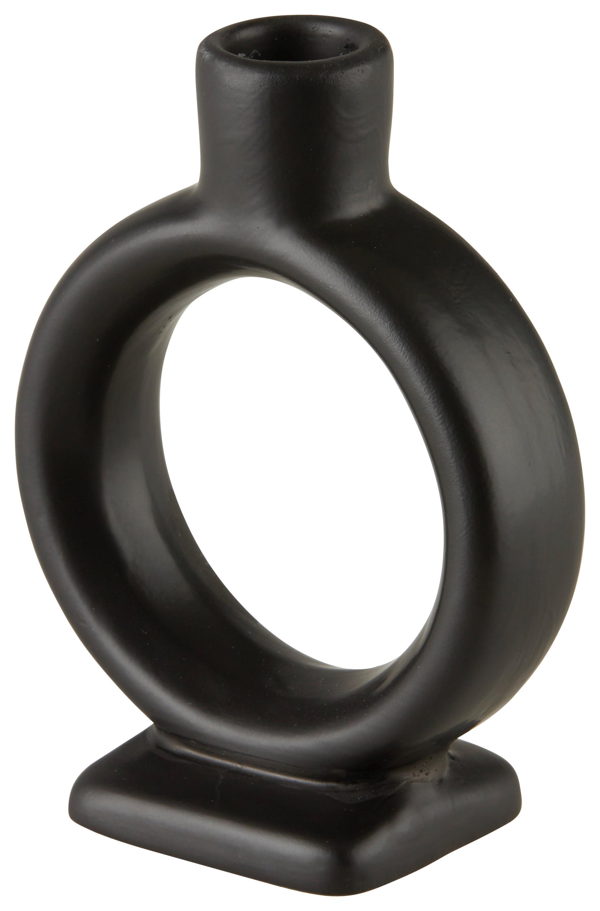 Kerzenhalter Valongo II in Schwarz - Schwarz, Basics, Keramik (10,5/14/4,5cm) - Modern Living