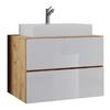 Waschtischkombi Lendas 2-tlg. ca. 60 cm Weiß/Honigeiche - Honigeiche/Weiß, MODERN, Keramik/Holzwerkstoff (60cm) - MID.YOU