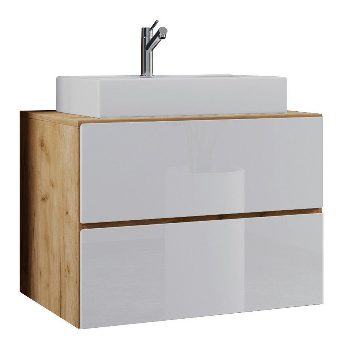 Waschtischkombi Lendas 2-tlg. ca. 60 cm Weiß/Honigeiche - Honigeiche/Weiß, MODERN, Keramik/Holzwerkstoff (60cm) - MID.YOU