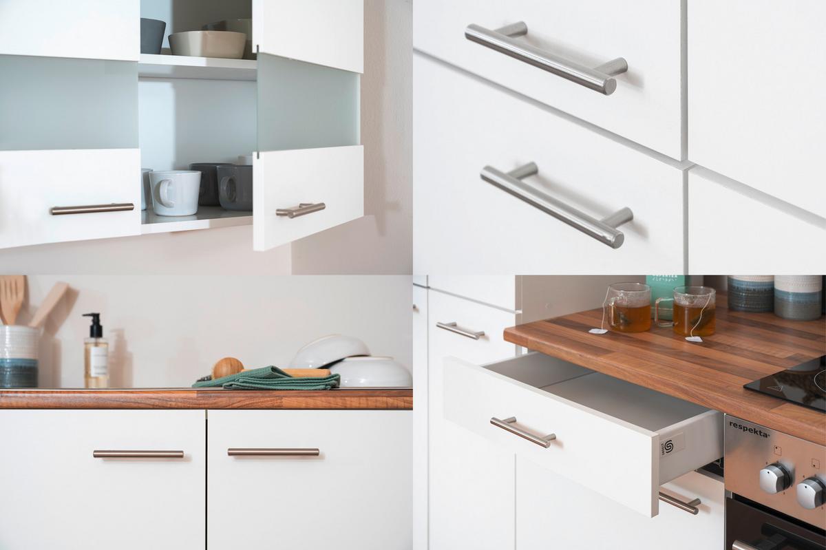 Küchenzeile ohne Geräte Weiß/Nussbaum B: ca. 280 cm - Silberfarben/Nussbaumfarben, Basics, Holzwerkstoff/Metall (280/200/60cm) - Respekta