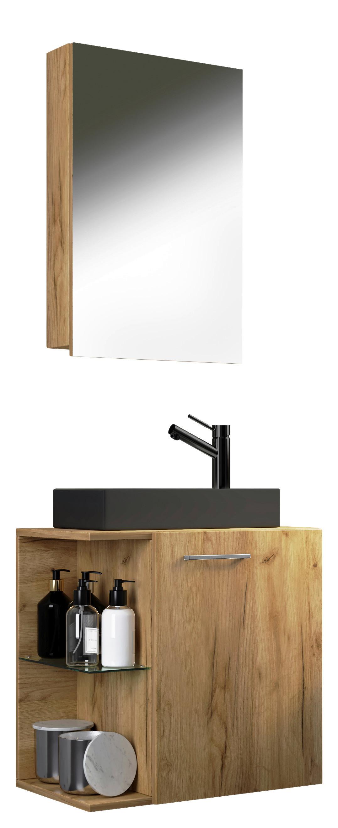 Kopalnica Hausa, Barva Hrasta, Črna, 3-Delna - srebrne barve/črna, Moderno, kovina/steklo (52cm) - MID.YOU