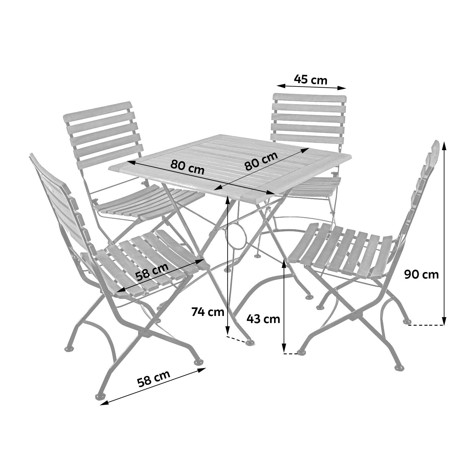 Gartenmöbel-Set Wien 5-tlg. klappbar Holz - Eukalyptusholzfarben/Schwarz, Basics, Holz/Metall (46/90/39cm) - Gardenson