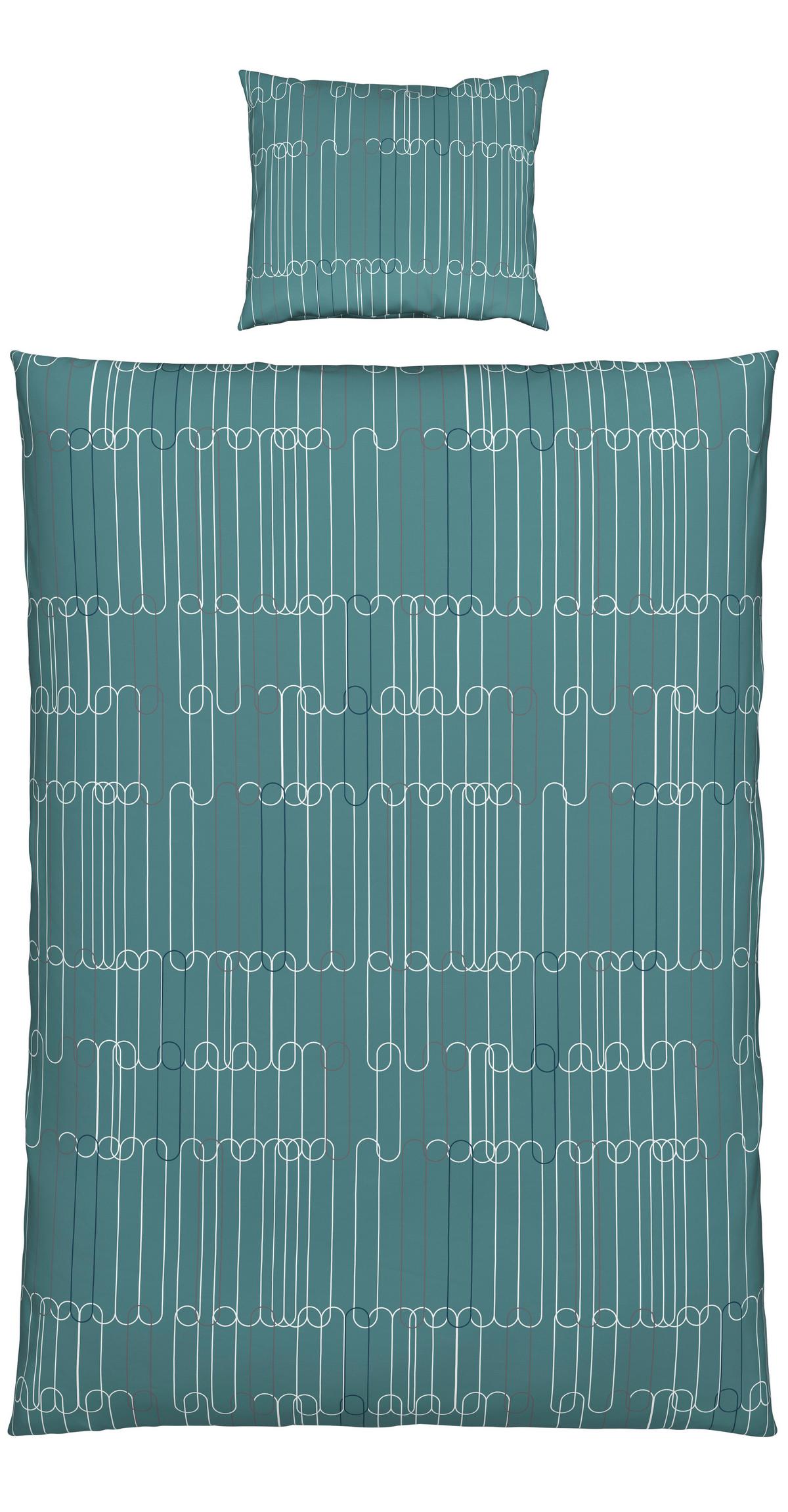 BETTWÄSCHESET CHAINS - Weiss/Petrol, Konventionell, Textil (160/210cm) - Modern Living